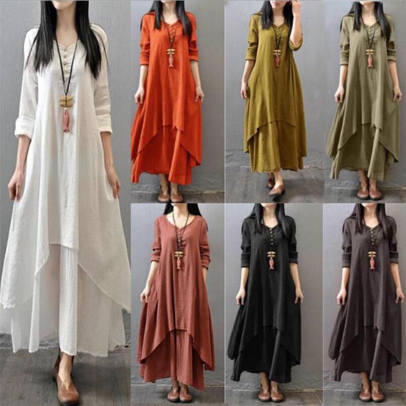 linen long sleeve maxi dress